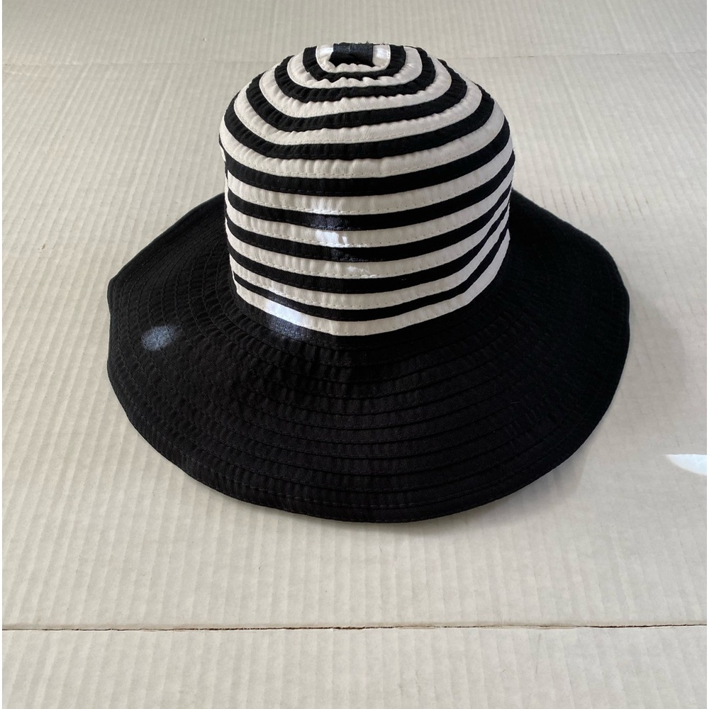 Scala Collezione Black & White Floppy Wide Brim Ribbon Bucket Sun Hat
